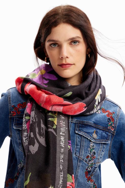 אבזר il Desigual נשים טלאים פרחוני מלבני foulard 428JD1444