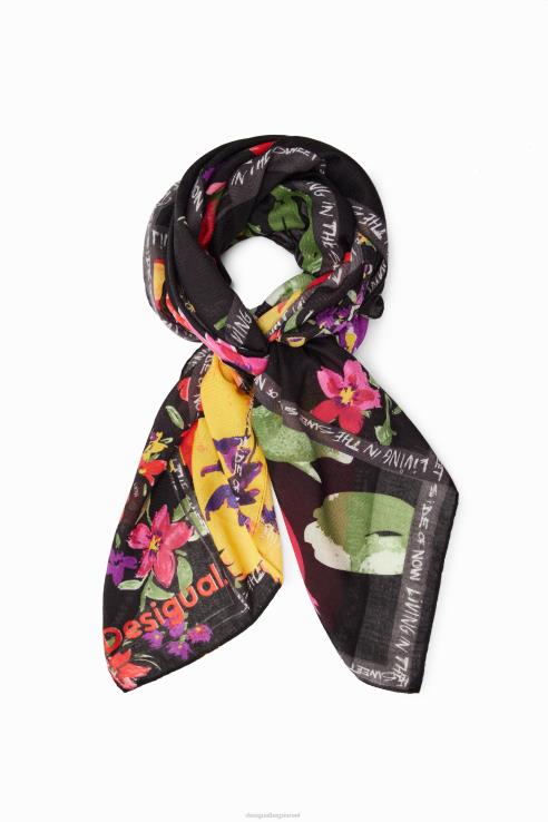 אבזר il Desigual נשים טלאים פרחוני מלבני foulard 428JD1444