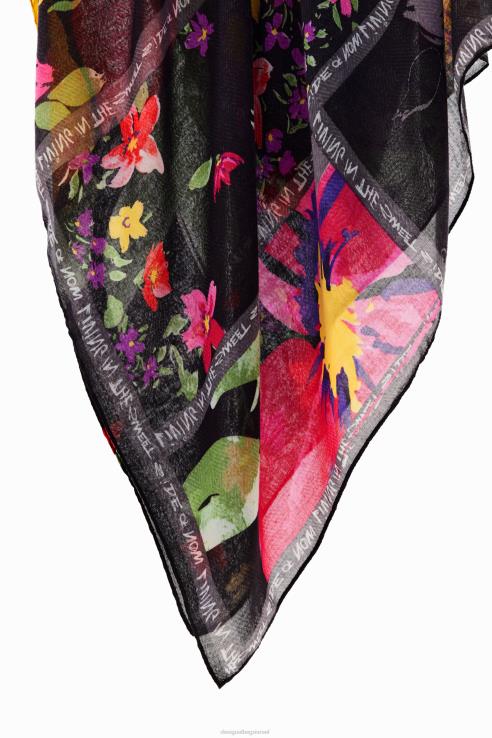 אבזר il Desigual נשים טלאים פרחוני מלבני foulard 428JD1444